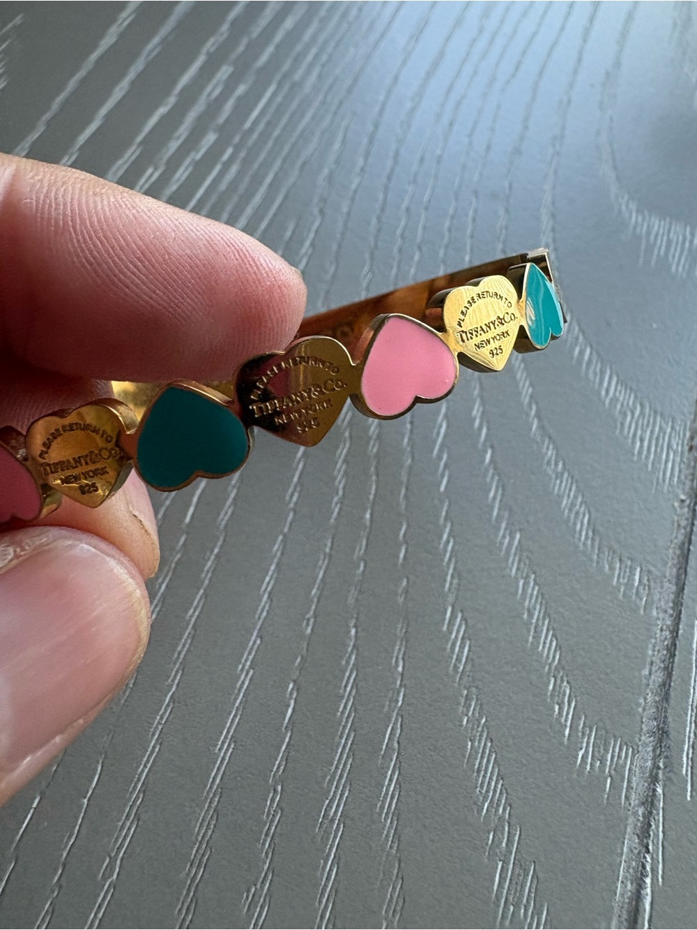 FASHION Gold plated Heart Bracelet with Pink and Teal Enamel - Picture 7 of 10